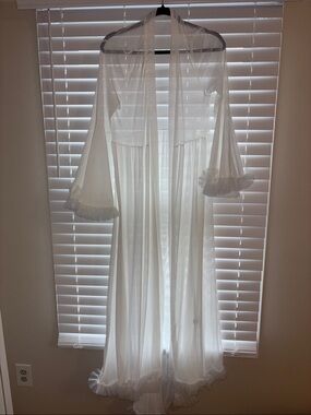 Amazon White Sheer Long Robe with Ruffle Trim